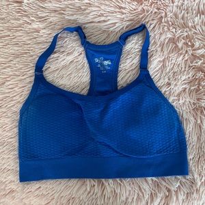 blue spalding sports bra